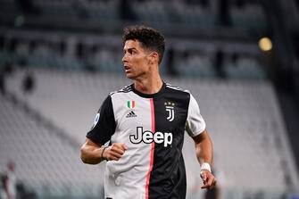 TURIN, ITALY - JULY 26: Cristiano Ronaldo of Juventus  during the Italian Serie A   match between Juventus v Sampdoria at the Allianz Stadium on July 26, 2020 in Turin Italy (Photo by Mattia Ozbot/Soccrates/Getty Images)