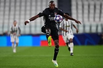 Lyon's French forward Karl Toko Ekambi controls the ball during the UEFA Champions League round of 16 second leg football match between Juventus and Olympique Lyonnais (OL), played behind closed doors due to the spread of the COVID-19 infection, caused by the novel coronavirus, at the Juventus stadium, in Turin , on August 7, 2020. (Photo by Miguel MEDINA / AFP) (Photo by MIGUEL MEDINA/AFP via Getty Images)