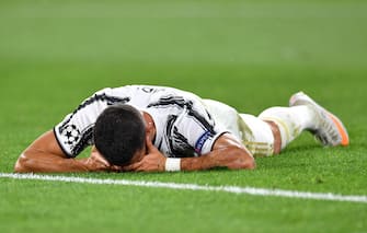 TURIN, ITALY - AUGUST 07: Cristiano Ronaldo of Juventus reacts during the UEFA Champions League round of 16 second leg match between Juventus and Olympique Lyon at Allianz Stadium on August 07, 2020 in Turin, Italy. (Photo by Valerio Pennicino/Getty Images)
