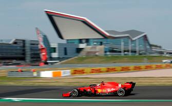 Ferrari's Monegasque driver Charles Leclerc during the F1 70th Anniversary Grand Prix at Silverstone on August 9, 2020 in Northampton. - The race commemorates the 70th anniversary of the inaugural world championship race, held at Silverstone in 1950. (Photo by ANDREW BOYERS / POOL / AFP) (Photo by ANDREW BOYERS/POOL/AFP via Getty Images)