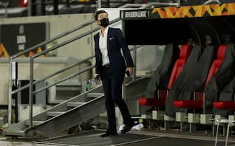 DUESSELDORF, GERMANY - AUGUST 17: Zhang Kangyang, President of Inter Milan is seen on the pitch after the UEFA Europa League Semi Final between Internazionale and Shakhtar Donetsk at Merkur Spiel-Arena (Duesseldorf Arena) on August 17, 2020 in Duesseldorf, Germany. (Photo by Lars Baron/Getty Images)