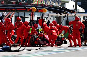 MONZA, ITALY - SEPTEMBER 06: Sebastian Vettel of Germany driving the (5) Scuderia Ferrari SF1000 retires from the race during the F1 Grand Prix of Italy at Autodromo di Monza on September 06, 2020 in Monza, Italy. (Photo by Peter Fox/Getty Images)