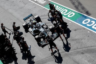 Mercedes' Finnish driver Valtteri Bottas drives back to the garage during the qualifying session at the Mugello circuit ahead of the Tuscany Formula One Grand Prix in Scarperia e San Piero on September 12, 2020. (Photo by Luca Bruno / POOL / AFP) (Photo by LUCA BRUNO/POOL/AFP via Getty Images)