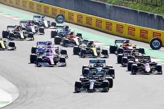 Drivers compete during the Tuscany Formula One Grand Prix at the Mugello circuit in Scarperia e San Piero on September 13, 2020. (Photo by Claudio Giovannini / POOL / AFP) (Photo by CLAUDIO GIOVANNINI/POOL/AFP via Getty Images)