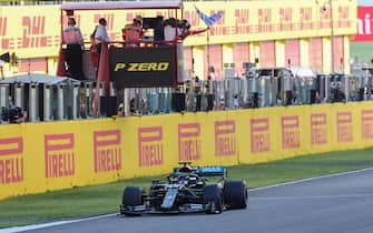 Mercedes' British driver Lewis Hamilton finishes to win the Tuscany Formula One Grand Prix at the Mugello circuit in Scarperia e San Piero on September 13, 2020. (Photo by JENNIFER LORENZINI / POOL / AFP) (Photo by JENNIFER LORENZINI/POOL/AFP via Getty Images)