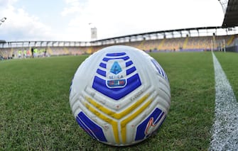 FROSINONE, ITALY - SEPTEMBER 12:  New Nike's Aerowsculpt official ball for the Serie A 2020-21 during the Pre-Season friendly match between Frosinone Calcio and SS Lazio at Stadio Benito Stirpe on September 12, 2020 in Frosinone, Italy.  (Photo by Giuseppe Bellini/Getty Images)