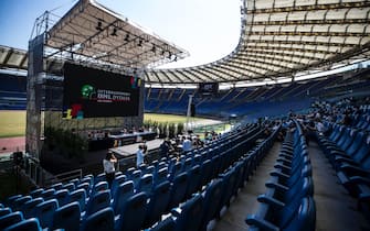 Un momento della conferenza stampa di presentazione degli Internazionali BNL d'Italia 2020 di Tennis allo Stadio Olimpico, Roma, 08 settembre 2020. ANSA/ANGELO CARCONI