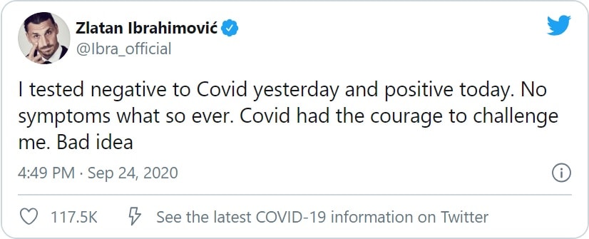 Ibrahimovic tweet covid