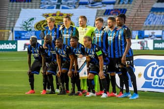 BRUSSELS, BELGIUM - AUGUST 01: Club Brugge players pose for a team photo during the Croky Cup final (Belgian Cup Final) match between Club Brugge and Royal Antwerp FC on August 1, 2020 in Brussels, Belgium. (Photo by David Hagemann/Isosport/MB Media/Getty Images)
