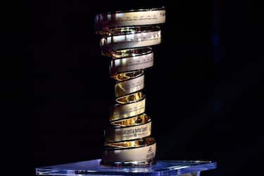 The Giro d'Italia's "Never ending trophy" (Trofeo Senza Fine) is pictured during the presentation of the Giro d'Italia 2020 on October 24, 2019 in Milan. (Photo by Marco Bertorello / AFP) (Photo by MARCO BERTORELLO/AFP via Getty Images)