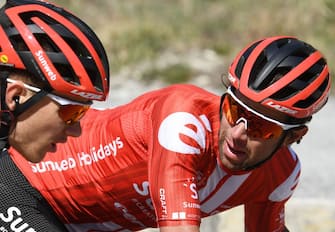 Team Sunweb Australian rider Michael Matthews (R) rides flanked by Team Sunweb German rider Nikias Arndt, during the 166,5 km, 7th stage of the 78th Paris - Nice cycling race stage between Nice and Valdeblore La Colmiane, on March 14, 2020. - The organizers of the 78th Paris-Nice cycling race announced on March 13, 2020 the cancellation of the last stage scheduled for Sunday due to the coronavirus pandemic. (Photo by Alain JOCARD / AFP) (Photo by ALAIN JOCARD/AFP via Getty Images)