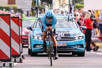 PLANCHER BAS, FRANCE - SEPTEMBER 19: #141 - Miguel Angel Lopez of Colombia - Astana Pro Team during his Individual Time-Trial of Stage 20 on September 19, 2020 in Plancher Bas, France. (Photo by Marcio Machado/Eurasia Sport Images/Getty Images)