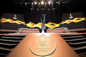 The Europa League Trophy stands on display during the UEFA Europa Cup football group stage draw ceremony in Monaco on August 30, 2019. (Photo by Valery HACHE / AFP)        (Photo credit should read VALERY HACHE/AFP via Getty Images)