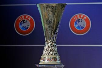NYON, SWITZERLAND - JUNE 24:  The UEFA Europa League trophy is displayed in the draw room ahead to the UEFA Europa League Q1 and Q2 qualifying rounds draw at the UEFA headquarters on June 24, 2013 in Nyon, Switzerland.  (Photo by Harold Cunningham/Getty Images)