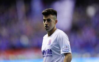 SHANGHAI, CHINA - DECEMBER 06: Stephan El Shaarawy #22 of Shanghai Greenland Shenhua in action during the award ceremony after the 2019 CFA Cup Final - Shanghai Greenland Shenhua v Shandong Luneng Taishan at Shanghai Hongkou Football Stadium on December 6, 2019 in Shanghai, China. (Photo by Fred Lee/Getty Images)