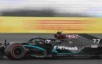 Mercedes' Finnish driver Valtteri Bottas races during the German Formula One Eifel Grand Prix at the Nuerburgring circuit in Nuerburg, western Germany, on October 11, 2020. (Photo by WOLFGANG RATTAY / POOL / AFP) (Photo by WOLFGANG RATTAY/POOL/AFP via Getty Images)