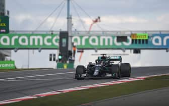 Mercedes' British driver Lewis Hamilton competes during the German Formula One Eifel Grand Prix at the Nuerburgring circuit in Nuerburg, western Germany, on October 11, 2020. (Photo by Ina Fassbender / POOL / AFP) (Photo by INA FASSBENDER/POOL/AFP via Getty Images)
