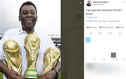 Maradona, Gasparri pubblica foto di Pelé su Twitter: bufera sui social