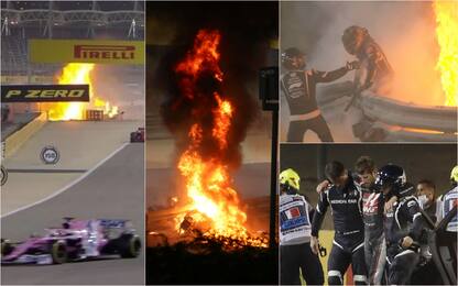 F1, incidente per Grosjean: vettura spezzata in due e in fiamme. VIDEO