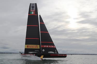 Italy's Luna Rossa and Team New Zealand (not pictured) head back to port after the second race as called off during day six of the America's Cup in Auckland on March 16, 2021. (Photo by Gilles Martin-Raget / AFP) (Photo by GILLES MARTIN-RAGET/AFP via Getty Images)