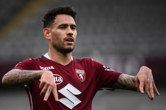 Torino's Paraguayan forward Antonio Sanabria celebrates after scoring an equalizer during the Italian Serie A football match Torino vs Juventus on April 03, 2021 at the Olympic stadium in Turin. (Photo by Marco BERTORELLO / AFP) (Photo by MARCO BERTORELLO/AFP via Getty Images)