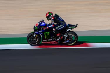 epa09142725 French rider of Monster Energy Yamaha MotoGP team, Fabio Quartararo, in action during the warm up session for the Motorcycling Grand Prix of Portugal at Algarve International race track in Portimao, southern Portugal, 18 April 2021.  EPA/JOSE SENA GOULAO