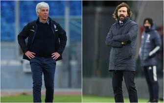 L'allenatore dell'Atalanta Gasperini e quello della Juventus Pirlo L'allenatore dell'Atalanta Gasperini e quello della Juventus Pirlo