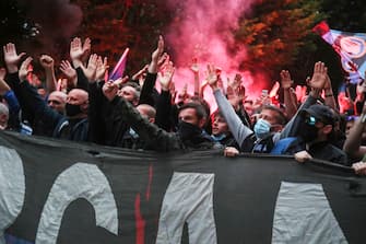 Atalanta's supporters during the Italian TIMVISION CUP FINAL match between Atalanta BC and Juventus at Mapei Stadium - Citta' del Tricolore in Reggio nell'Emilia, Italy, 19 May 2021.
ANSA/PAOLO MAGNI