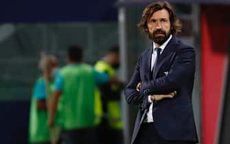 Andrea Pirlo in panchina durante Bologna-Juventus del 23 maggio 2021, giocato allo stadio Dall'Ara