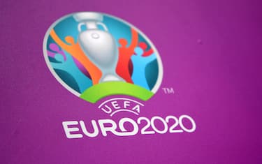 epa09254857 A logo for the UEFA Euro 2020 soccer tournament is displayed at Wembley Stadium in London, Britain, 08 June 2021. The tournament will take place on 11 June 2021 with the final at Wembley Stadium on 11 July 2021.  EPA/NEIL HALL
