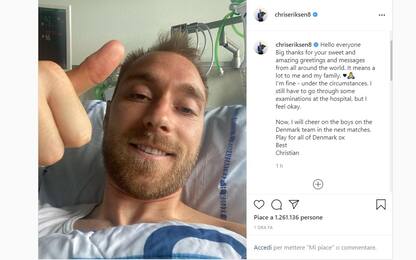 Eriksen pubblica un selfie dall’ospedale: “Sto bene, grazie a tutti”
