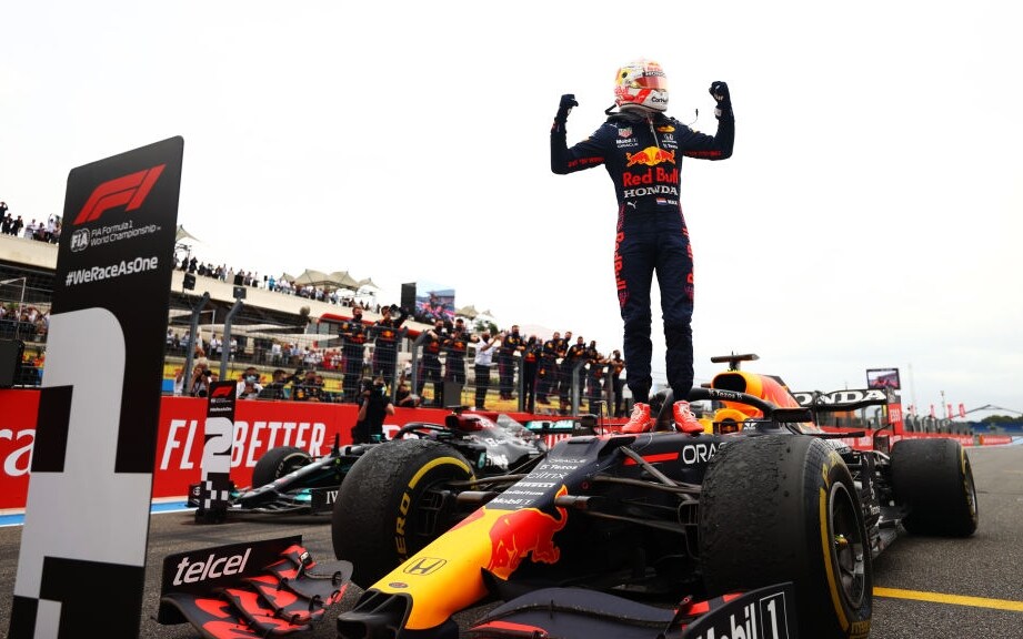 L'esultanza di Verstappen, leader del Mondiale di F1
