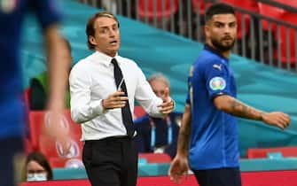 epa09304155 Italy's head coach Roberto Mancini reacts during the UEFA EURO 2020 round of 16 soccer match between Italy and Austria in London, Britain, 26 June 2021.  EPA/Andy Rain / POOL (RESTRICTIONS: For editorial news reporting purposes only. Images must appear as still images and must not emulate match action video footage. Photographs published in online publications shall have an interval of at least 20 seconds between the posting.)