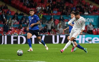 LONDON, ENGLAND - JULY 06: Alvaro Morata of Spain scores their team's first goal during the UEFA Euro 2020 Championship Semi-final match between Italy and Spain at Wembley Stadium on July 06, 2021 in London, England. (Photo by Andy Rain - Pool/Getty Images)