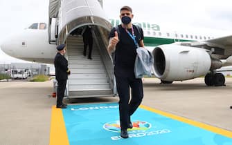 LONDON, ENGALND - JULY 10: Domenico Berardi of Italy arrives at Luton Airport on July 10, 2021 in London, England. (Photo by Claudio Villa/Getty Images)
