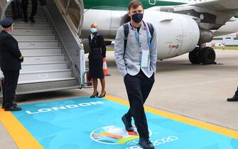 LONDON, ENGALND - JULY 10: Nicolo Barella of Italy arrives at Luton Airport on July 10, 2021 in London, England. (Photo by Claudio Villa/Getty Images)