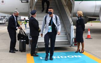LONDON, ENGALND - JULY 10: Emerson Palmieri of Italy arrives at Luton Airport on July 10, 2021 in London, England. (Photo by Claudio Villa/Getty Images)