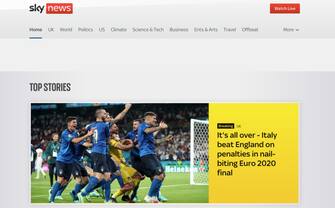 La home page del sito di Sky News su Euro 2020