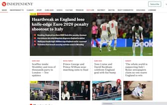 La home page del sito dell'Independent su Euro 2020