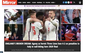 La home page del sito del Mirror su Euro 2020