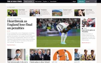 La home page del sito del Sunday Times su Euro 2020