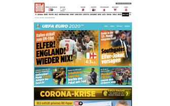 La home page del sito Bild su Euro 2020