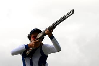 LONDON, ENGLAND - AUGUST 04:  Jessica Rossi of Italy competes during the Women's Trap Shooting Qualification on Day 8 of the London 2012 Olympic Game at the Royal Artillery Barracks on August 4, 2012 in London, England.  (Photo by Lars Baron/Getty Images)