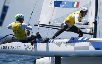 Ruggero Tita e Caterina Banti durante una regata alle Olimpiadi di Tokyo