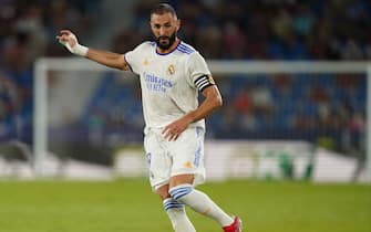 Karim Benzema of Real Madrid during the La Liga match between Levante UD v Real Madrid played at Ciutat Valencia Stadium on August 21, 2021 in Barcelona, Spain. (Photo by Sergio Ruiz / PRESSINPHOTO)