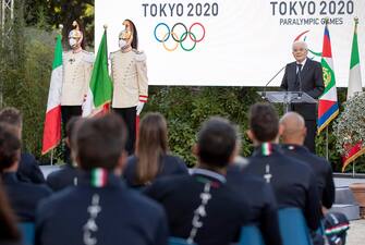 Il Presidente della Repubblica Sergio Mattarella in occasione della cerimonia di restituzione della bandiera da parte degli atleti italiani di ritorno dai Giochi Olimpici e Paralimpici di Tokyo 2020, Roma, 23 settembre 2021.
ANSA/ Francesco Ammendola - Ufficio per la Stampa e la Comunicazione della Presidenza della Repubblica ++HO - NO SALES EDITORIAL USE ONLY++