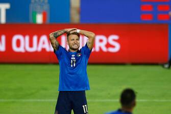 1235019834 FLORENCE, ITALY - SEPTEMBER 02: (BILD OUT) Ciro Immobile of Italy looks dejected during the 2022 FIFA World Cup Qualifier Group C match between Italy and Bulgaria at Artemio Franchi on September 2, 2021 in Florence, Italy. (Photo by Matteo Ciambelli/DeFodi Images via Getty Images)