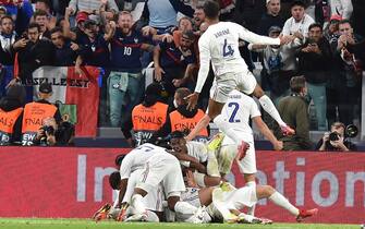 L'esultanza della Francia durante la partita contro il Belgio L'esultanza della Francia durante la partita contro il Belgio