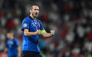 LONDON, ENGLAND - JULY 11: Giorgio Chiellini of Italy celebrates during the UEFA Euro 2020 Championship Final between Italy and England at Wembley Stadium on July 11, 2021 in London, England. (Photo by GES-Sportfoto/Getty Images)