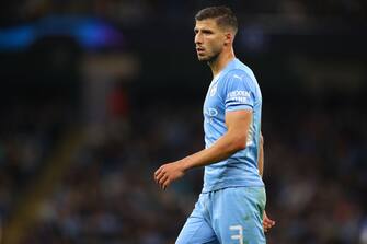 1235291077 MANCHESTER, ENGLAND - SEPTEMBER 15: Ruben Dias of Manchester City during the UEFA Champions League group A match between Manchester City and RB Leipzig at Etihad Stadium on September 15, 2021 in Manchester, United Kingdom. (Photo by Robbie Jay Barratt - AMA/Getty Images)